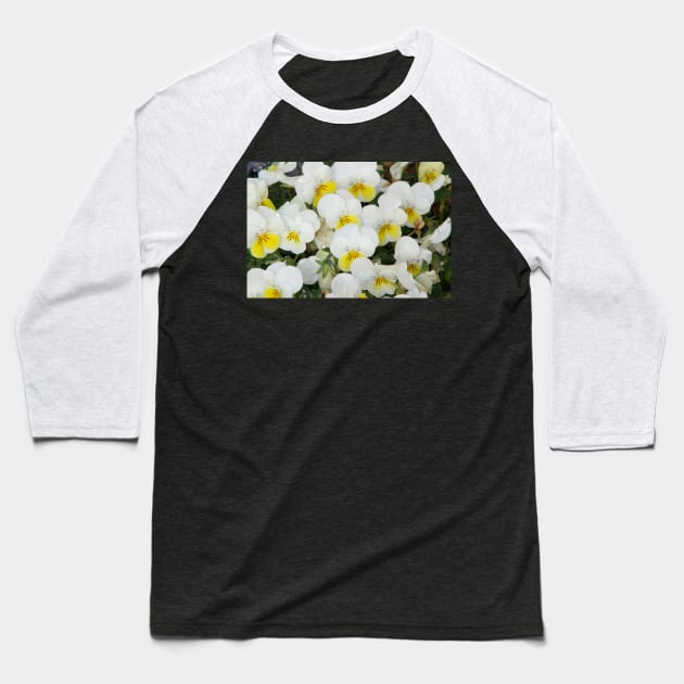 White Pansies After Rain Baseball T-Shirt by ButterflyInTheAttic